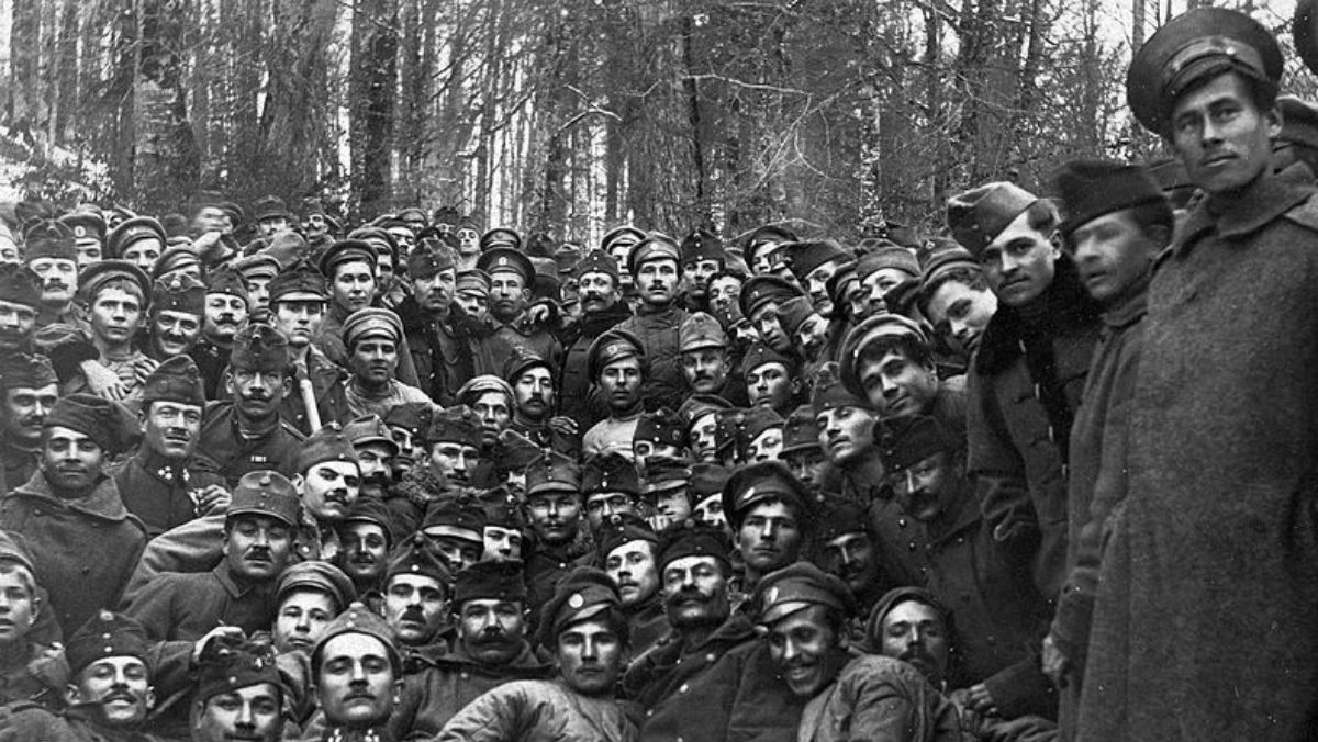 First World War, tableau, men, uniform, woods, fun Fortepan 25063.jpg