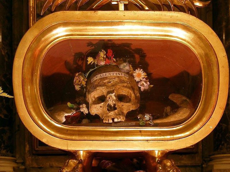 Skull attributed to Saint Valentine in the Basilica of Santa Maria in Cosmedin, Rome