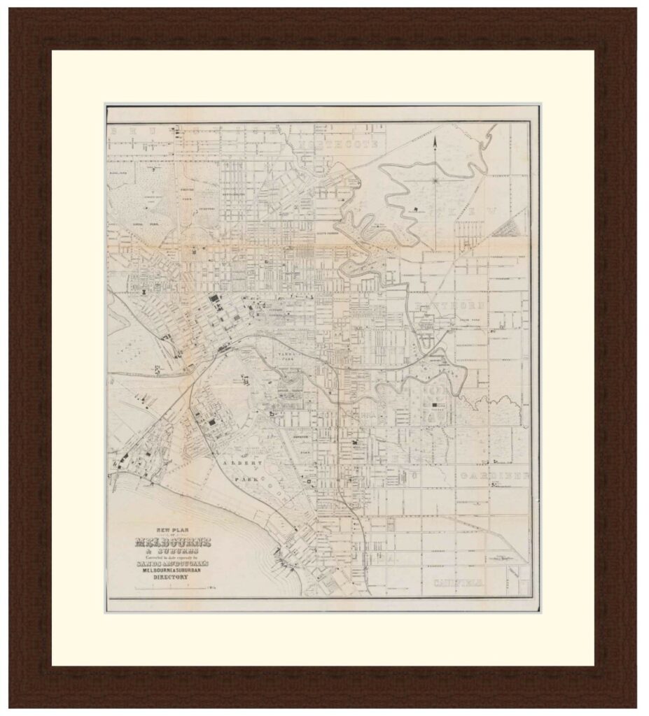 Map of Melbourne and suburbs, 1874 - Framed Print - History Guild