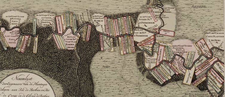 1742 map of Berbice River with plantations.