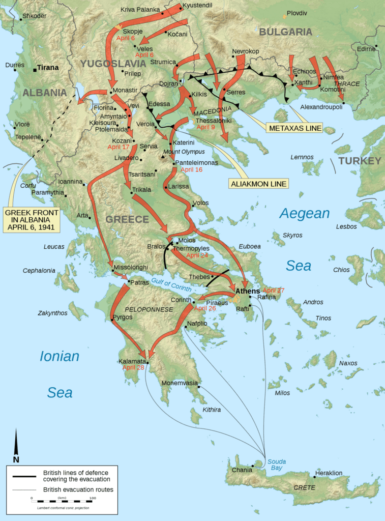 Map of the Battle of Greece, 1941.