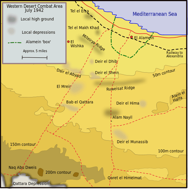 Map of battleground of the first battle of El Alamein.