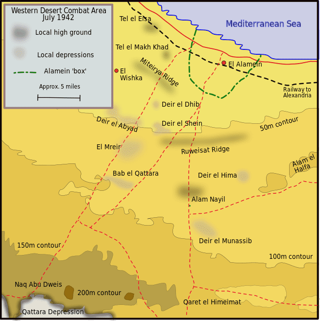 Map the defensive positions of the British Eighth Army at the first battle of El Alamein.