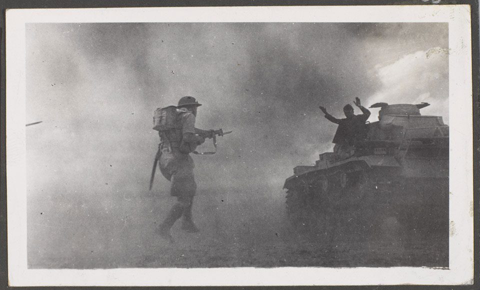 British infantryman capturing a German tank crewman at El Alamein, 1942