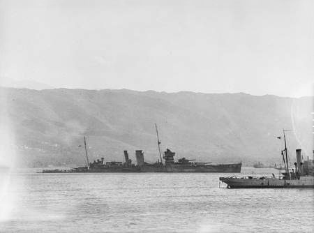 The HMS York after being damaged by enemy fire in Souda Bay.