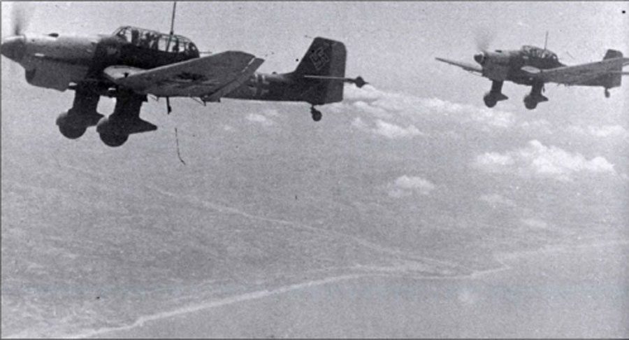 JU-87 Stuka dive bombers above Crete, 1941.