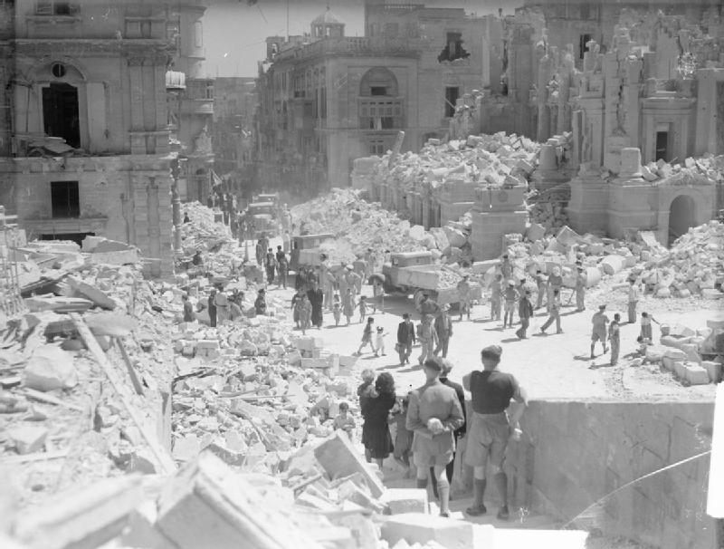 Destroyed buildings after an Italian bombing raid.